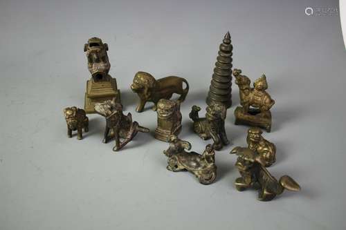 Set Of 11 Copper Carved Figures Of Mythical Beasts