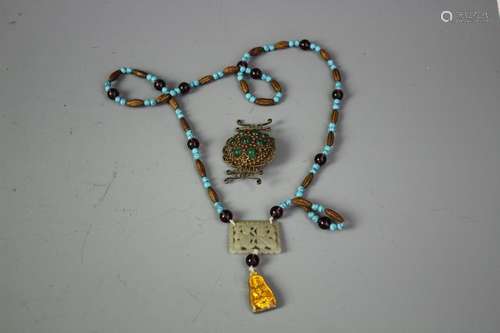 One Gilt Turquoise Inlaid Brooch And One Turquoise And