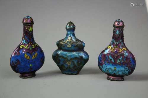 Set Of Enameled Glass Snuff Bottles