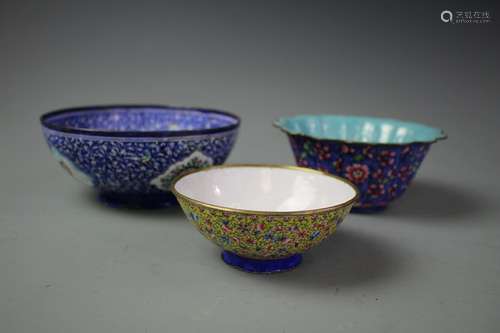 Set Of 3 cloisonne Famille Bowls, Qing Dynasty