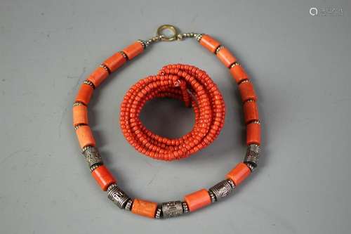 Red coral bracelet and necklace