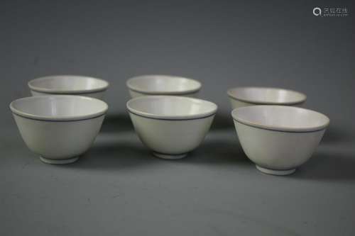 Set Of 6 White Glazed Wine Cups, Marked Chenghua Period