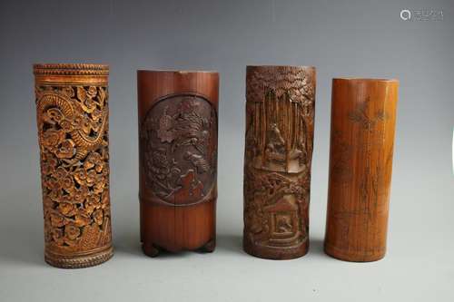 Four Archaic bamboo Carved Hat Stands