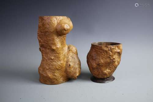 2 pcs Tree Root Carved Brush Pots