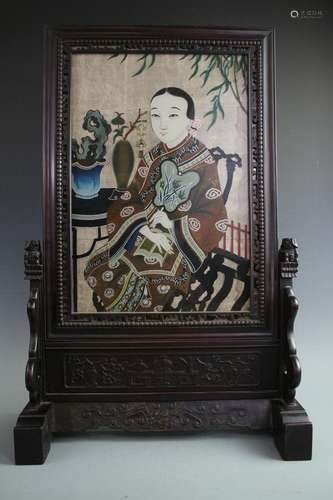 Glass Painting Panel With Hongmu Frame, Republic Of