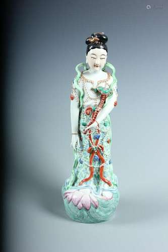 Famille Porcelain Figure Of Ruyi Lotus Fairy (Left