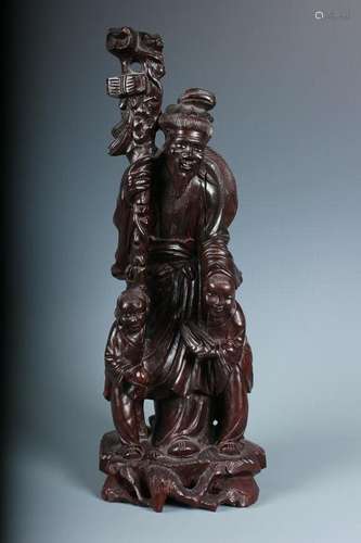 Hongmu Carved Figure Of Fishman And Child