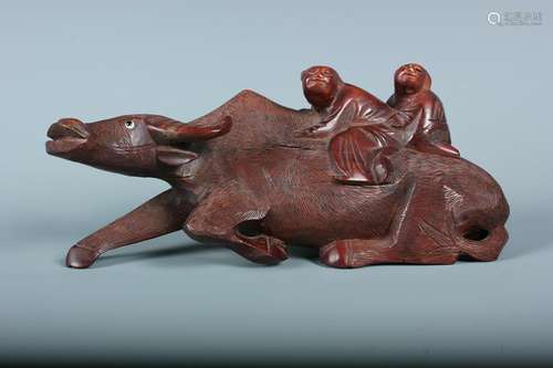 Hongmu Carved Figure Of Cow And Cowboy