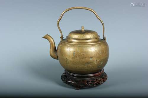 A Brass Ewer With Hongmu Base, Republic Of China Period