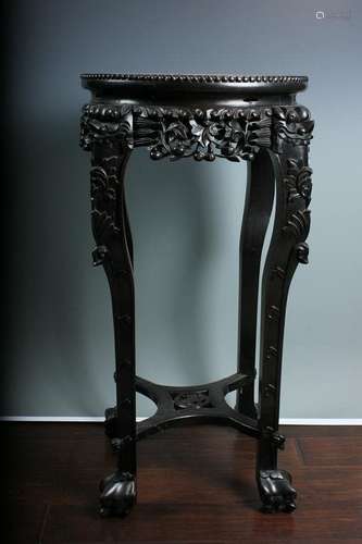 Archaic Rosewood Carved Marble Inlaid Stand