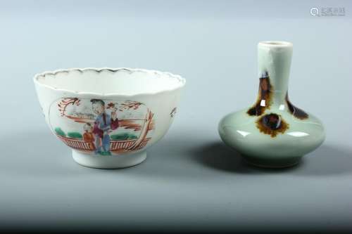 A Famille Bowl and Smalll Celadon Vase, Qing Dynasty