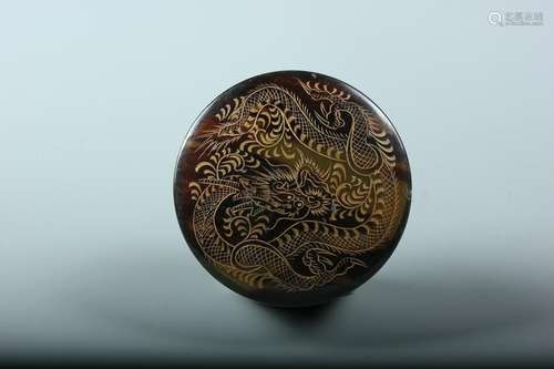 Tortoise shell Inlaid Cow Horn Carved Powder Box