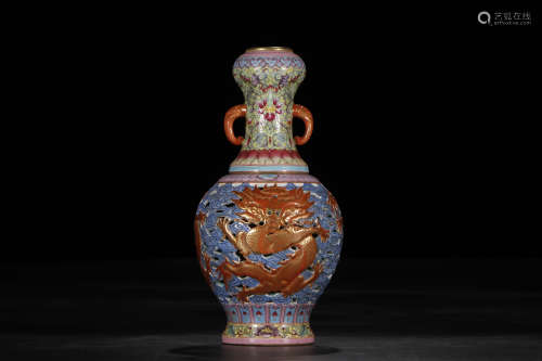 A Chinese Famille Rose Copper Red Porcelain Vase