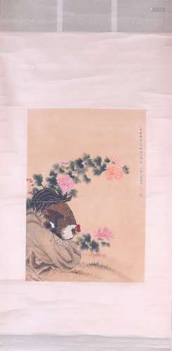 A Chinese Painting of Flowers and Roosters, Maquan Mark