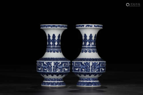 A Pair of Chinese Blue and White Porcelain Vases.