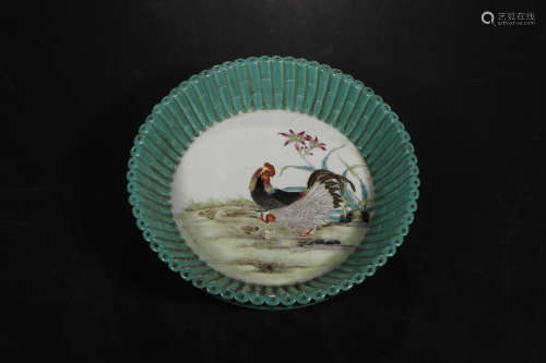 A Chinese Famille Rose Turquoise Glazed Porcelain Plate