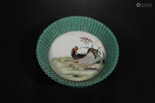 A Chinese Famille Rose Turquoise Glazed Porcelain Plate