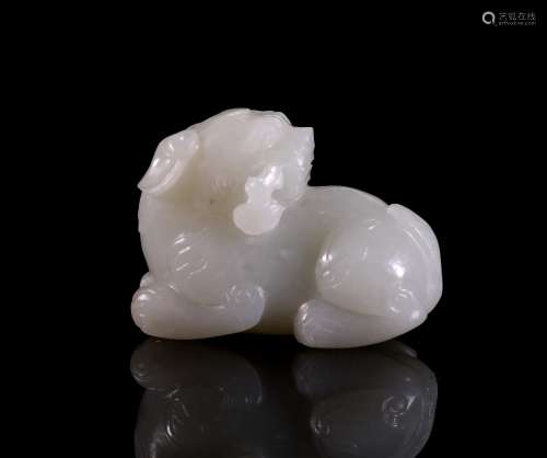 A Chinese Hetian Jade Carving of a Beast Carrying a Lingzhi.