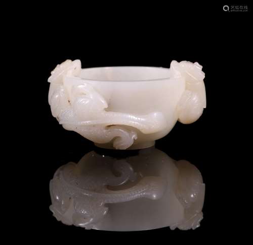 A Chinese Hetian Jade Cup Carved with Double Dragons