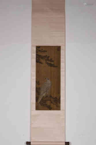 A Chinese Painting Scroll of an Eagle, Xuxi Mark