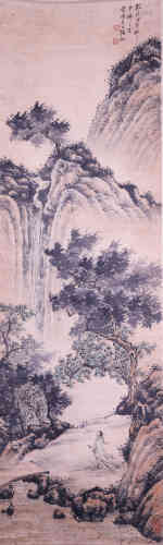 A Chinese Painting of Landscape and figure, Zhangyu Mark