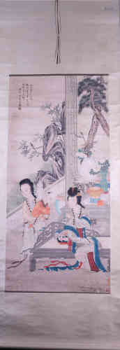 A Chinese Painting Scroll of a Pinetree, Quelan Mark