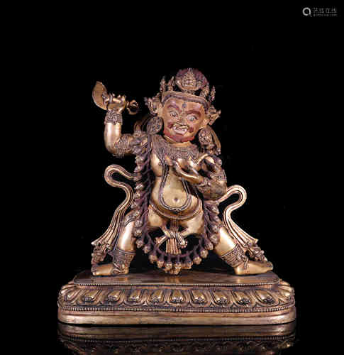 A Chinese Gilt Bronze Buddha Statue of Two Armed Mahakala