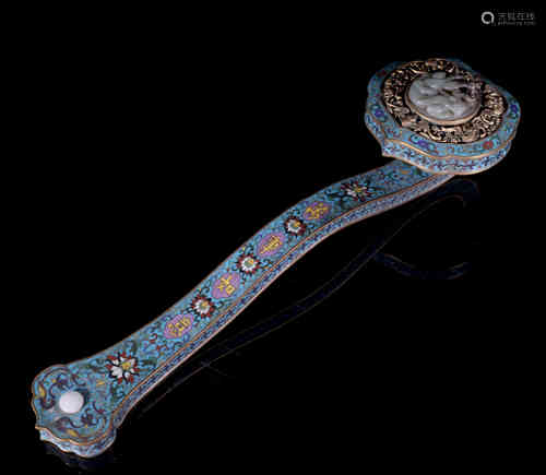 A Chinese Cloisonne Ruyi Scepter