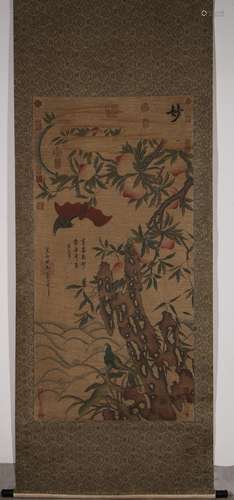 A Chinese Scroll Painting of Peach Tree, Songhuizong Mark