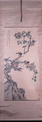 A Chinese Painting of Flowers and Birds, Weng Xiaohai Mark