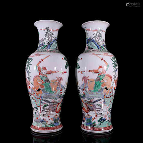 A Pair of Chinese Multicolored Figural Porcelain Vases