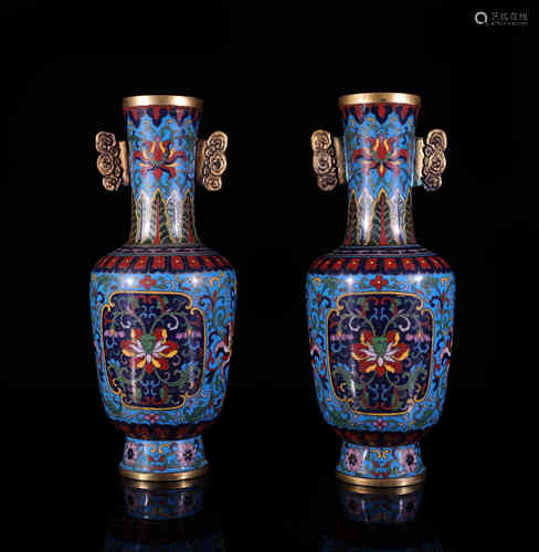 A Pair of Chinese Cloisonne Vases