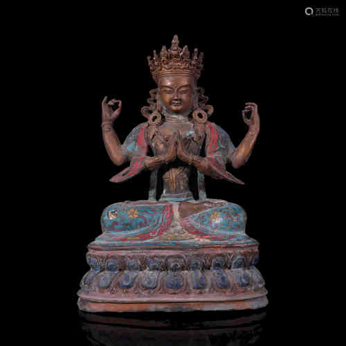 A Chinese Cloisonne Statue of Four Armed Guanyin Bodhisattva