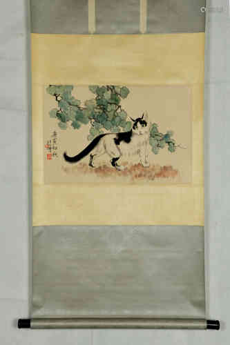 A Chinese Painting Scroll of a Cat, Xu Beihong Mark