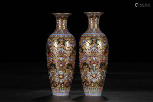 A Pair of Chinese Enamel Floral Porcelain Vases