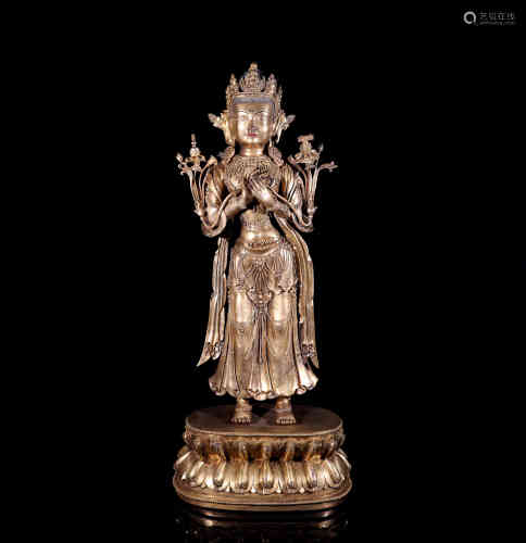 A Chinese Gilt Bronze Buddha Statue of Manjusri Bodhisattava