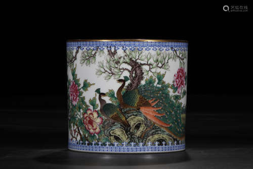 A Chinese Enamel Floral Porcelain Brush Pot