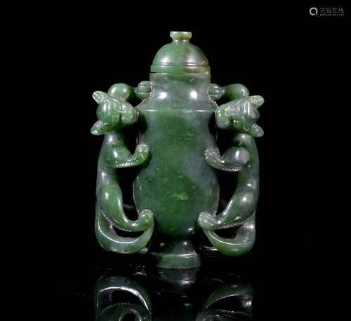 A Chinese Hetian Spinach Jade Vase