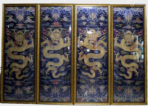 Four Pieces of Chinese Dragon  Silk Kesi