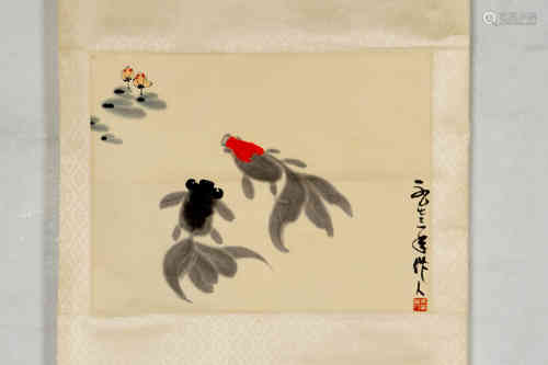 A Chinese Painting of Goldfish, Wu Zuoren Mark