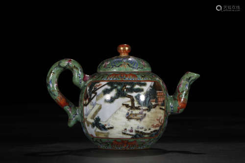 A Chinese Famille Rose Gilt Floral Porcelain Teapot.
