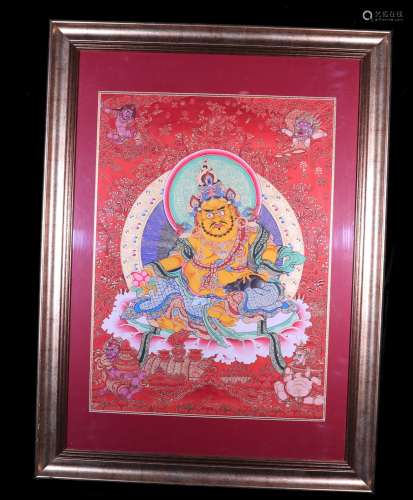 A Chinese Yellow Fortune God Tangka Painting