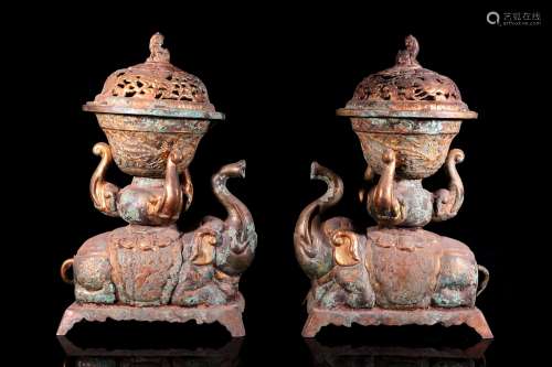 A Pair of Chinese Bronze Pomanders