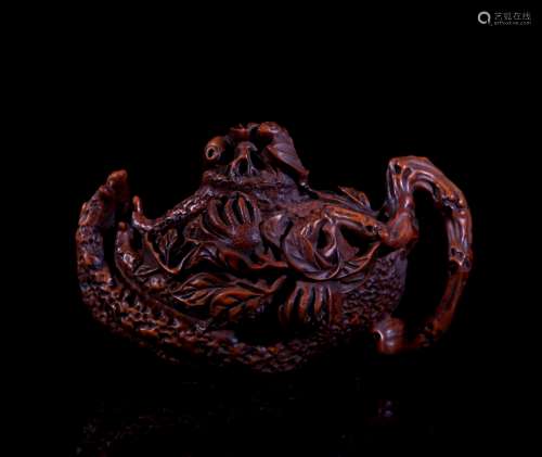 A Chinese Carved Wood  teaPot