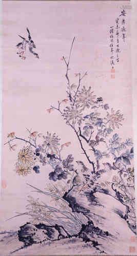 A Chinese Painting of Flowers and Birds, Ren Bonian Mark