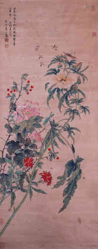 A Chinese Painting of Flowers and Insects, Zhu Zhifan Mark