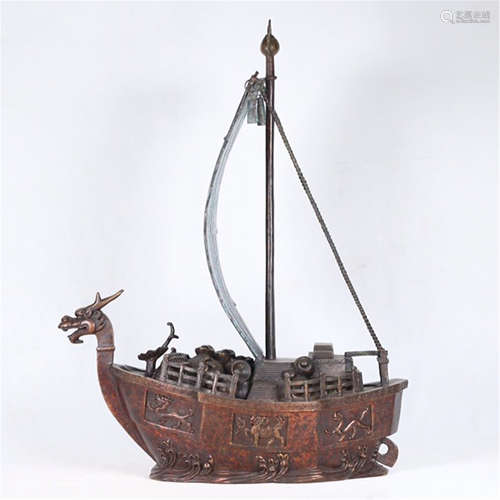 A FINE CHINESE BRONZE DRAGON BOAT TABLE ITEM