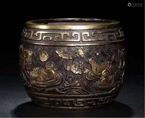 A CHINESE BRONZE LOTUS ADN BIRD MOTIF CENSER