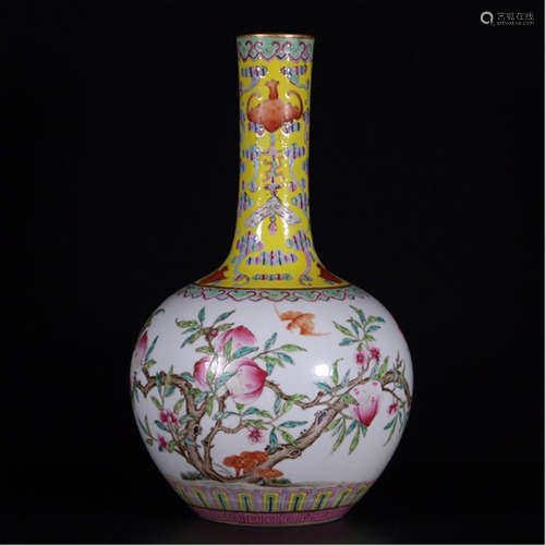 A CHINESE FAMILLE ROSE PEACH TIANQIU VASE