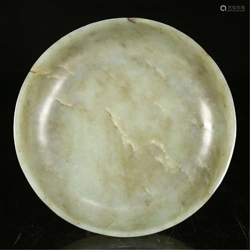 A CHINESE HETIAN ARCHAIC JADE LOTUS PLATE